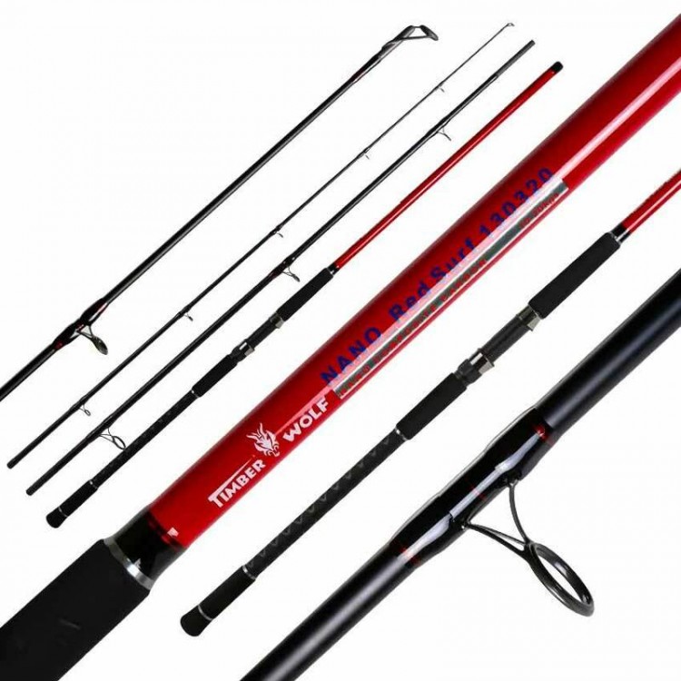 Timber Wolf 130320 13' 3pce 10-20kg Surf Rod Nano Red Te